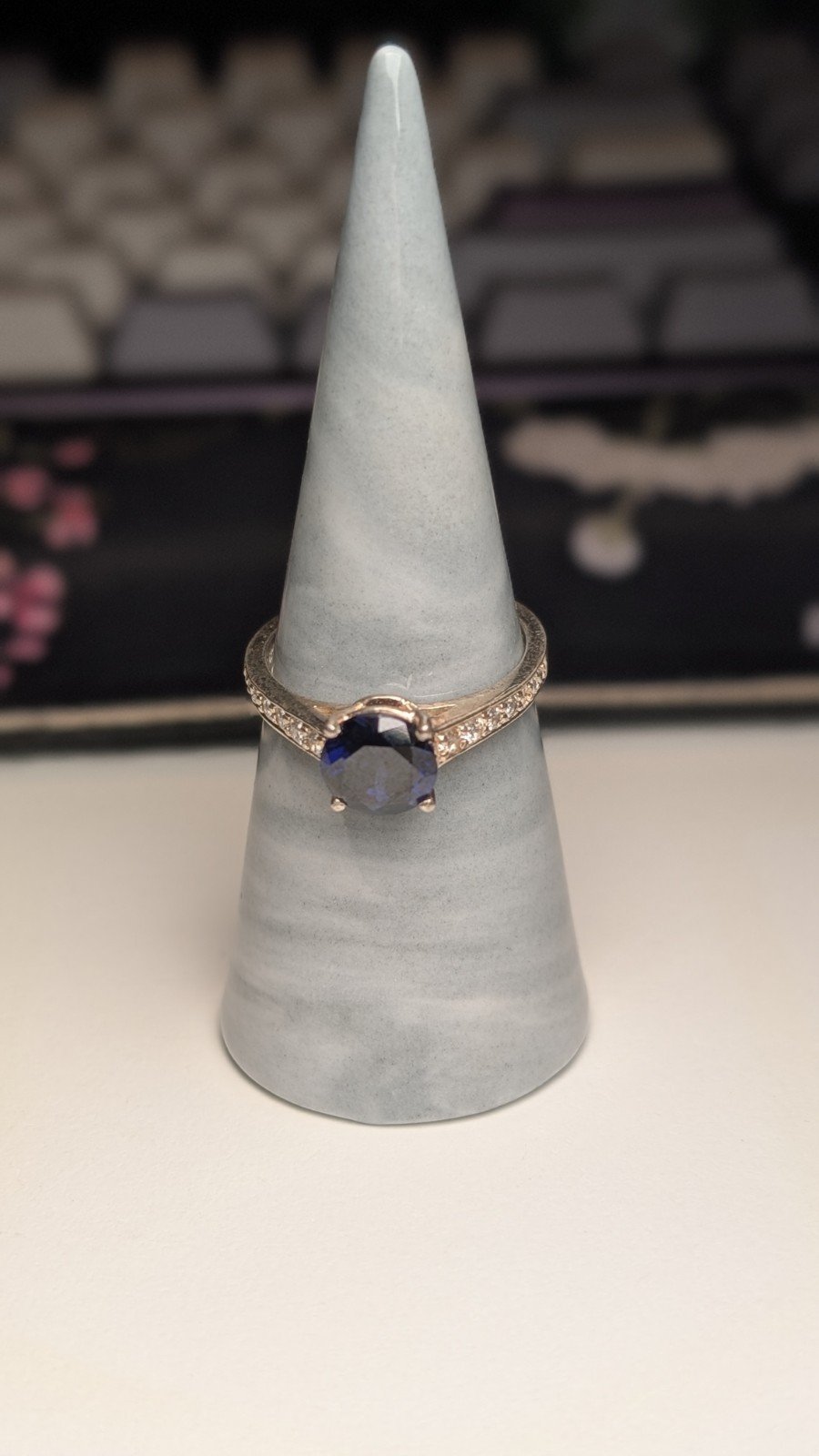 Vintage Sterling Silver Blue DQCZ Ring | Size S 1/2 | 925 Silver - Image 3