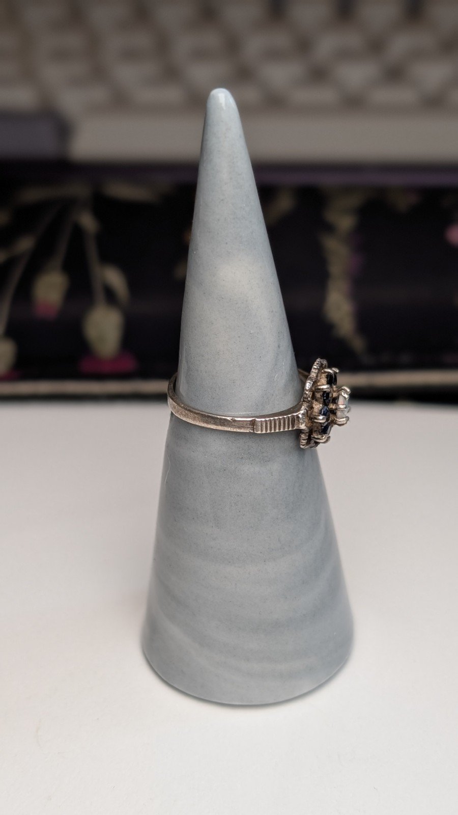 Vintage Sterling Silver 1991 Sapphire and Opal Ring | Size M 1/2 | 925 Silver - Image 8