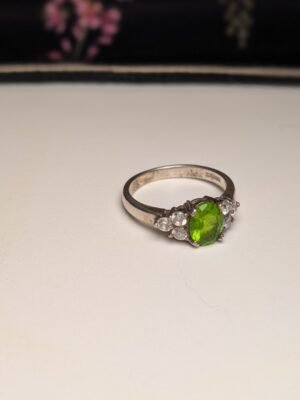 Vintage Sterling Silver Green DQCZ Ring | Size T 1/2 | 925 Silver