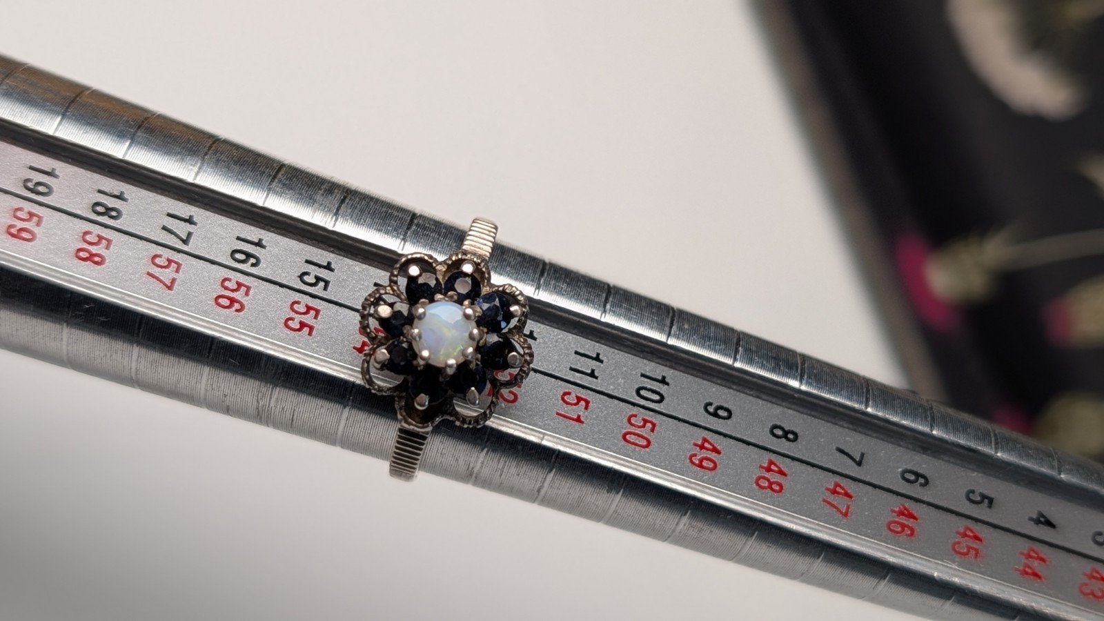 Vintage Sterling Silver 1991 Sapphire and Opal Ring | Size M 1/2 | 925 Silver - Image 10