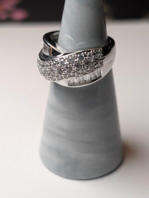 Vintage Sterling Silver DQCZ 3 Row Crossover Ring | Size N | 925 Silver