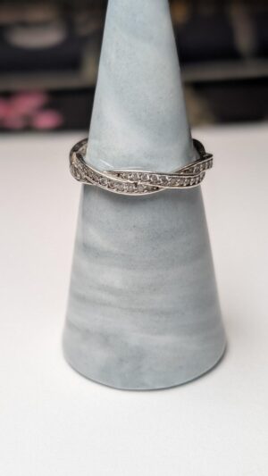 Vintage Sterling Silver Clear Gemstones Cross Ring | Size P 1/2 | 925 silver