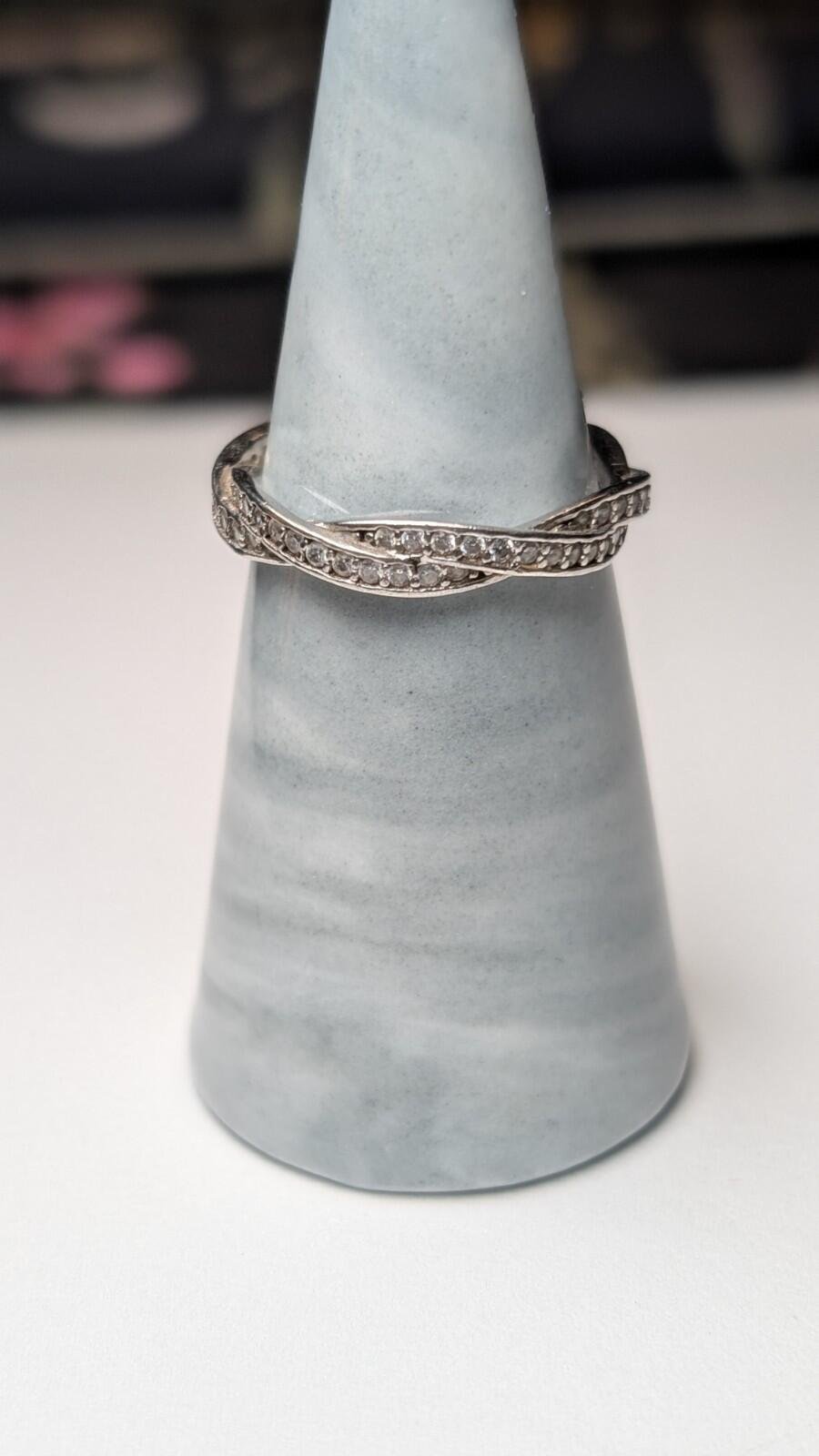 Vintage Sterling Silver Clear Gemstones Cross Ring | Size P 1/2 | 925 silver