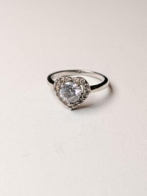 Vintage Sterling Silver Heart Clear Gemstone Ring | Size J 1/2 | 925 Silver