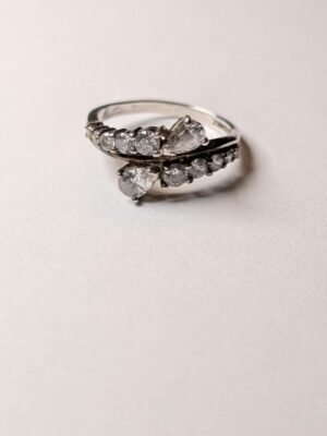 Vintage Sterling Silver Clear Gemstones Wrap Ring | Size S | 925 Silver