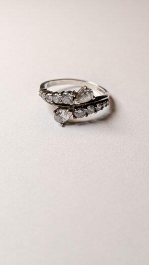 Vintage Sterling Silver Clear Gemstones Wrap Ring | Size S | 925 Silver