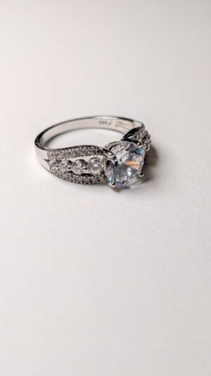 Vintage Sterling Silver Cluster Clear Gemstone Ring | Size Q 1/2 | 925 Silver