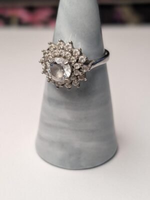 Vintage Sterling Silver Clear CZ Cluster Ring | Size P 1/2 | 925 Silver