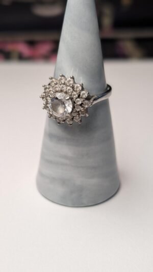 Vintage Sterling Silver Clear CZ Cluster Ring | Size P 1/2 | 925 Silver