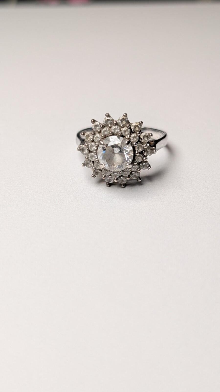 Vintage Sterling Silver Clear CZ Cluster Ring | Size P 1/2 | 925 Silver - Image 2