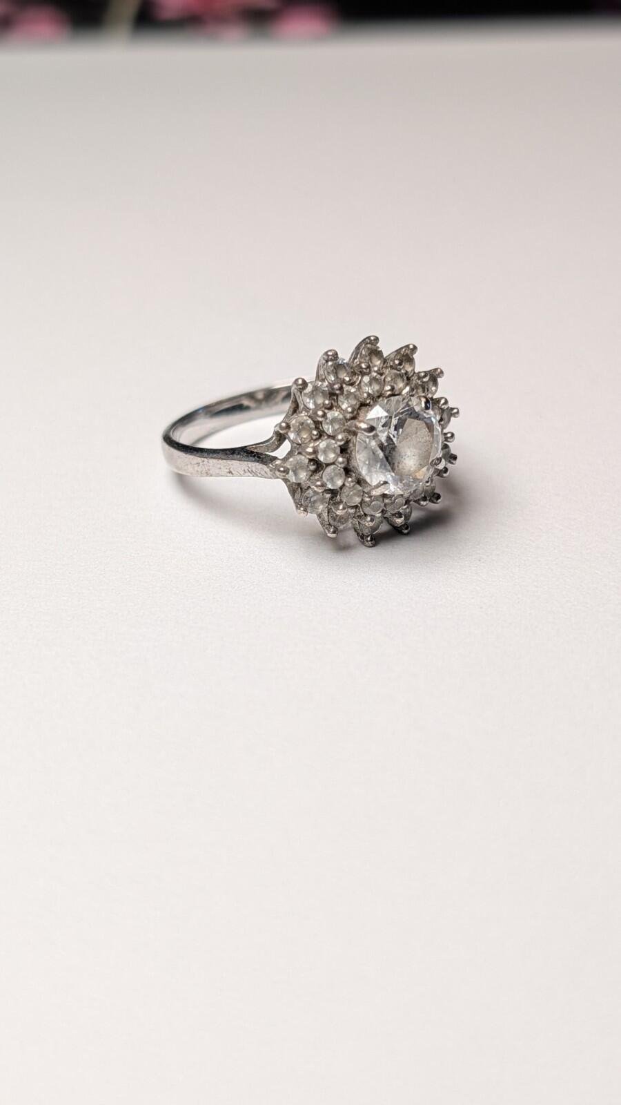 Vintage Sterling Silver Clear CZ Cluster Ring | Size P 1/2 | 925 Silver - Image 6