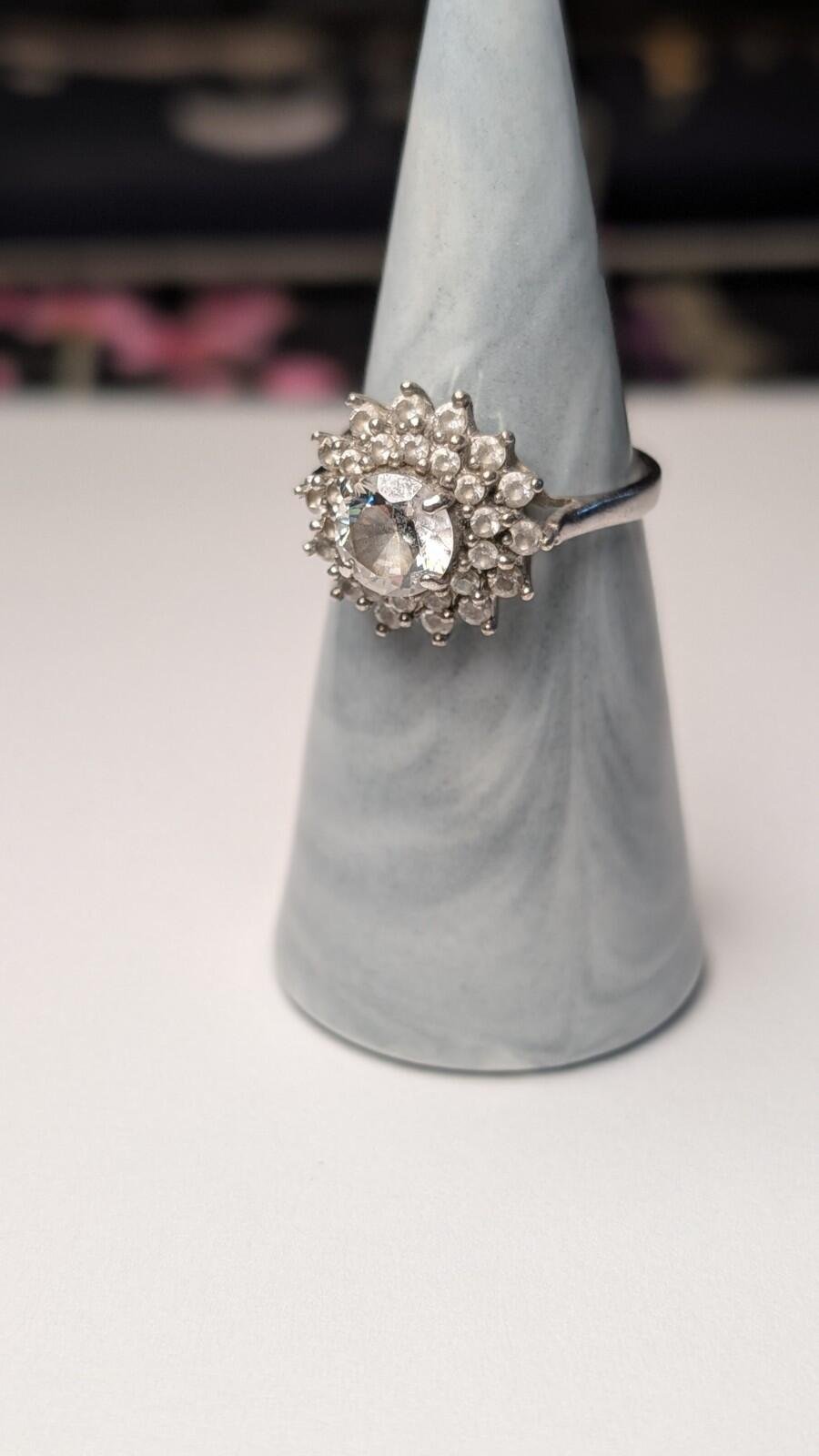 Vintage Sterling Silver Clear CZ Cluster Ring | Size P 1/2 | 925 Silver - Image 7