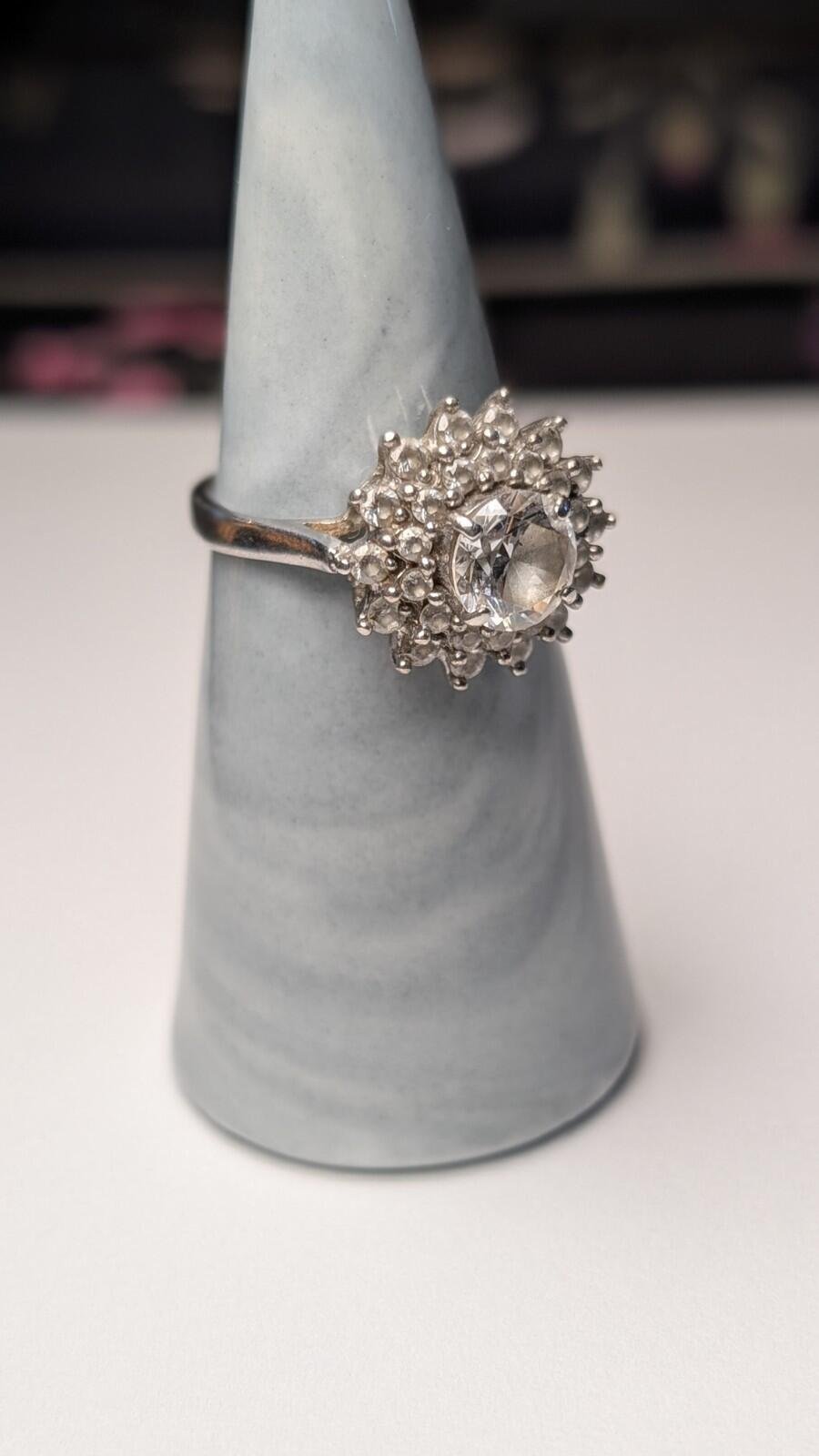 Vintage Sterling Silver Clear CZ Cluster Ring | Size P 1/2 | 925 Silver - Image 11