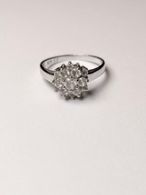 Vintage Sterling Silver Clear Cluster Ring | Size M 1/2