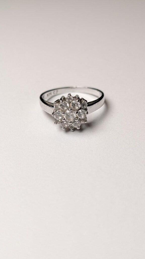 Vintage Sterling Silver Clear Cluster Ring | Size M 1/2