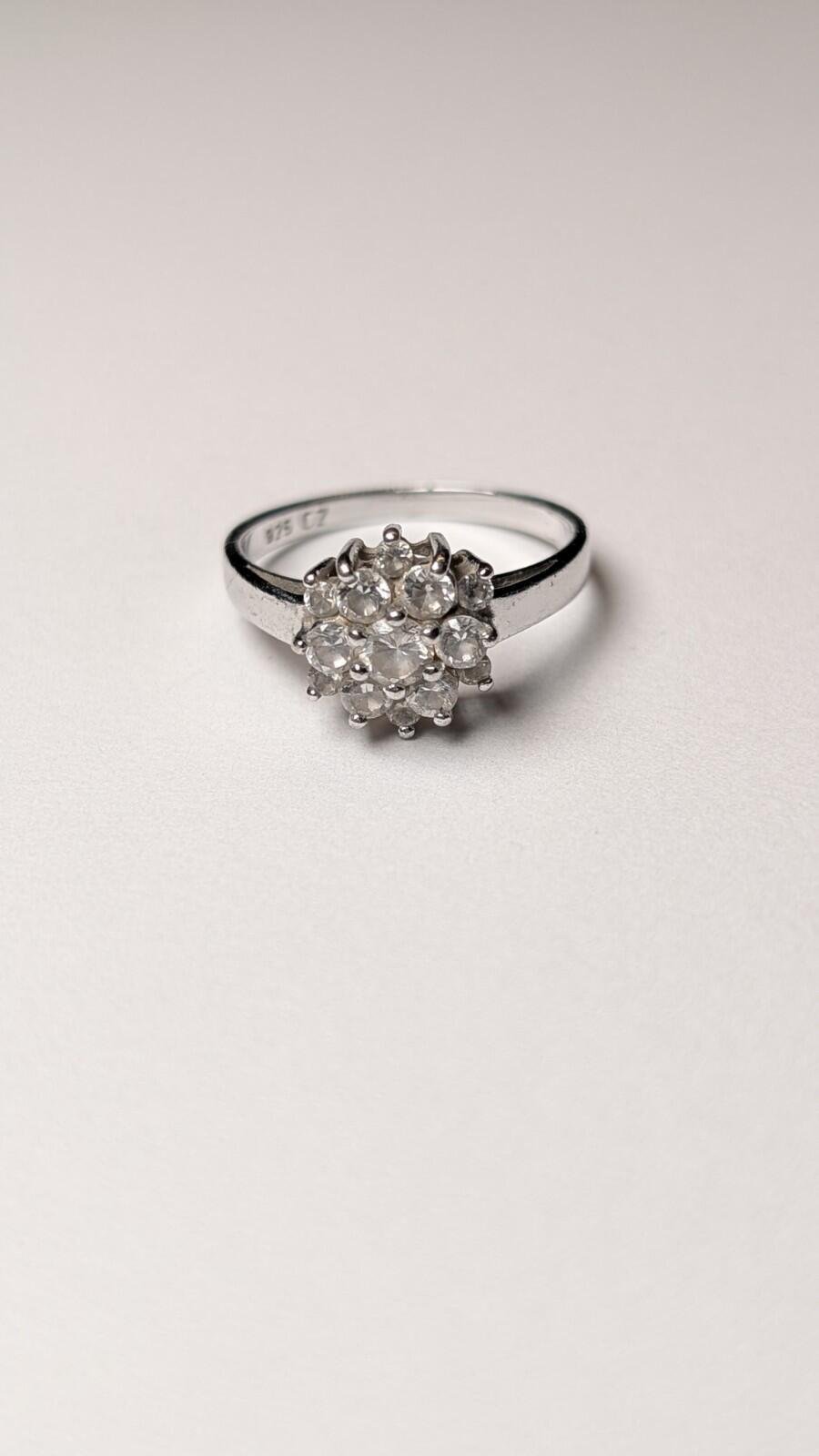 Vintage Sterling Silver Clear Cluster Ring | Size M 1/2