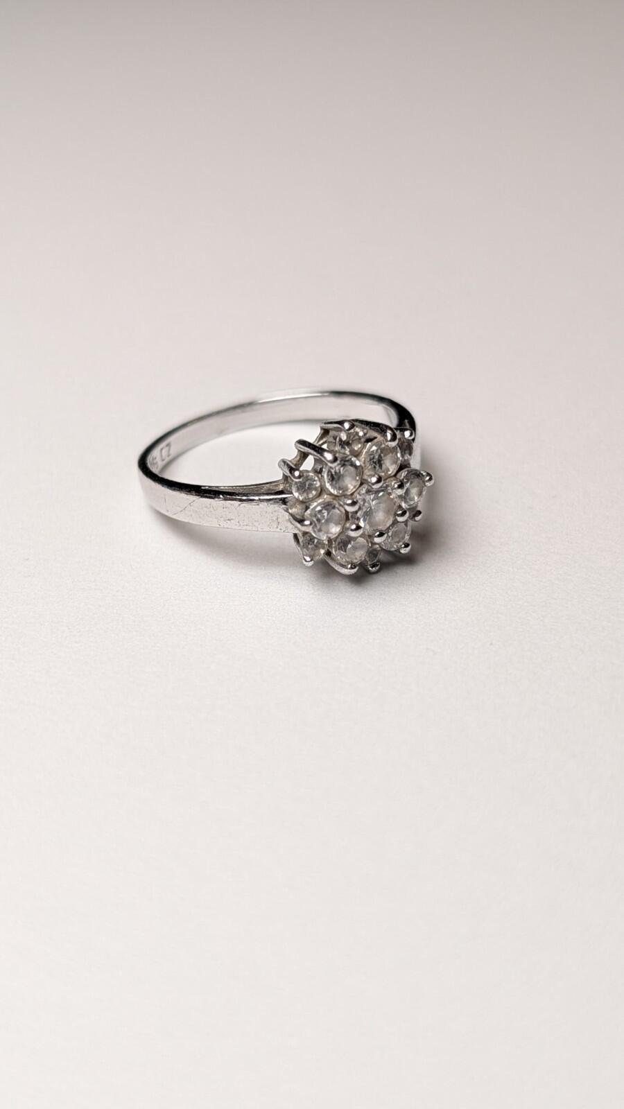 Vintage Sterling Silver Clear Cluster Ring | Size M 1/2 - Image 2