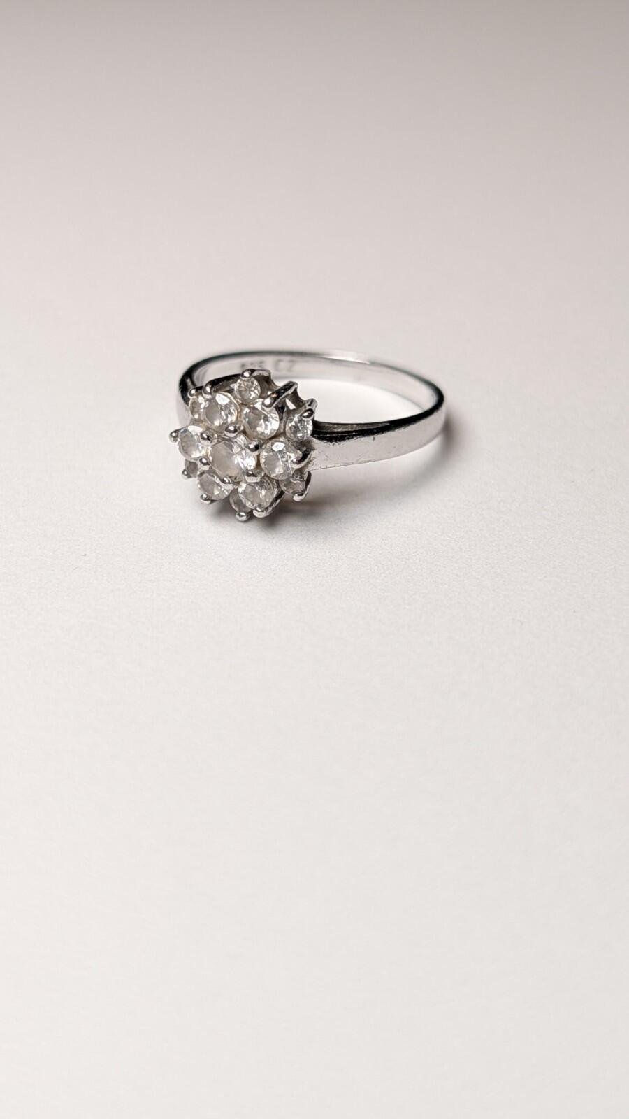 Vintage Sterling Silver Clear Cluster Ring | Size M 1/2 - Image 3