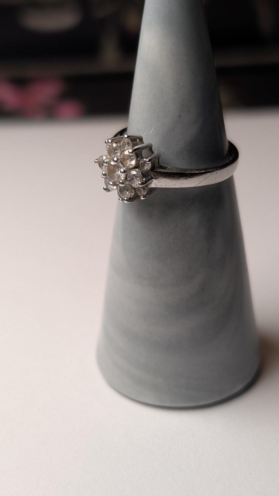 Vintage Sterling Silver Clear Cluster Ring | Size M 1/2 - Image 5