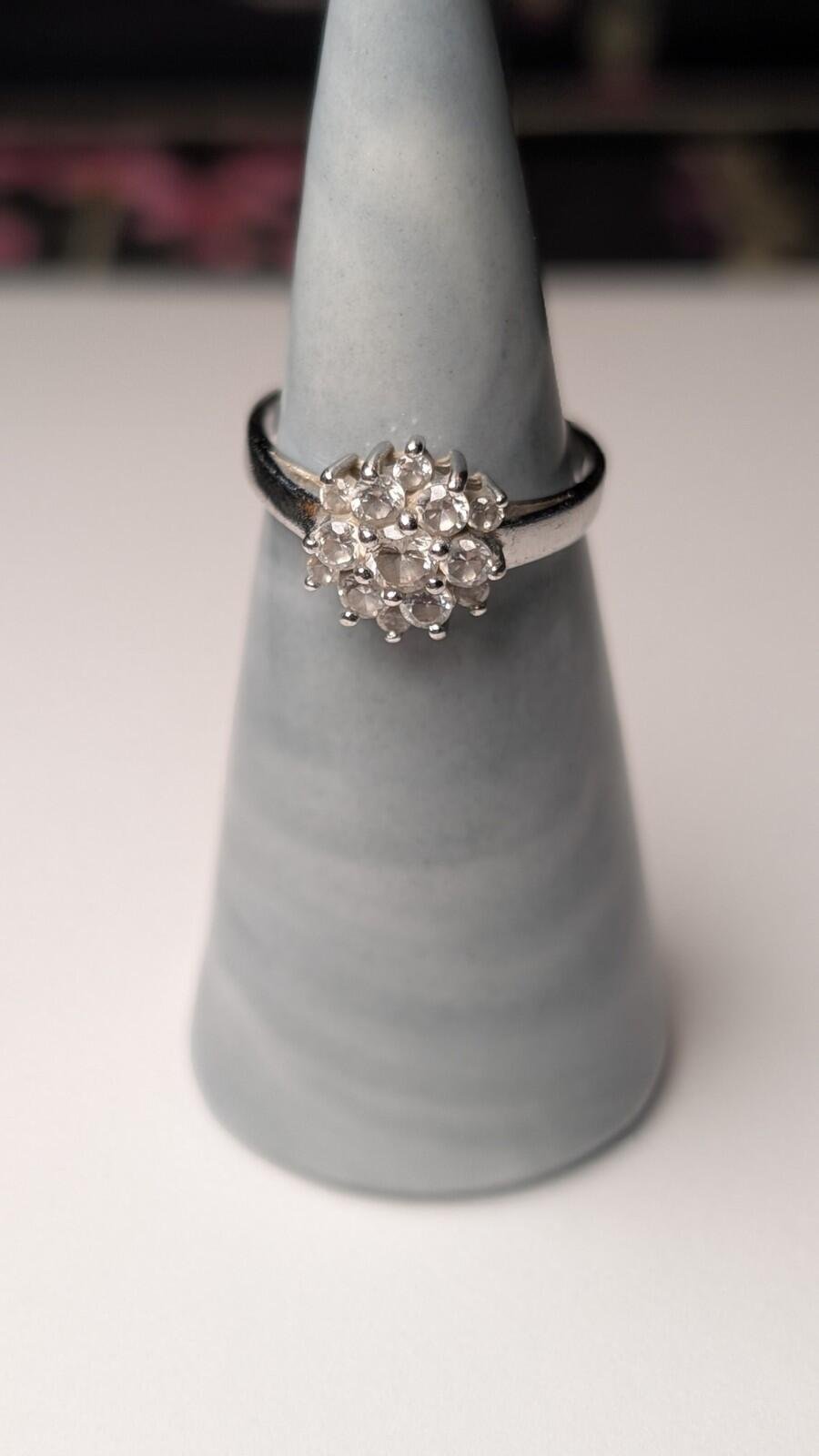 Vintage Sterling Silver Clear Cluster Ring | Size M 1/2 - Image 6