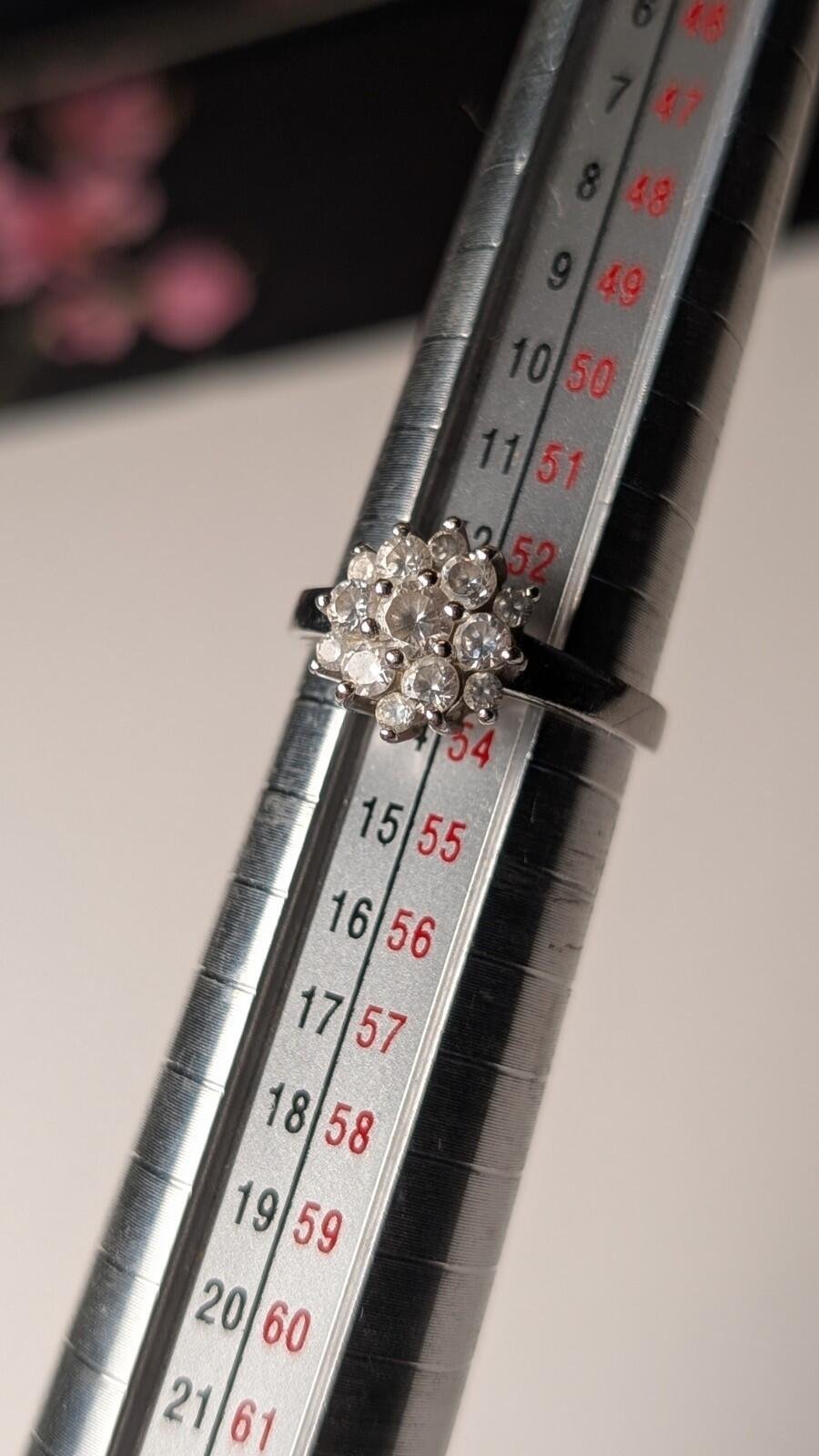 Vintage Sterling Silver Clear Cluster Ring | Size M 1/2 - Image 7