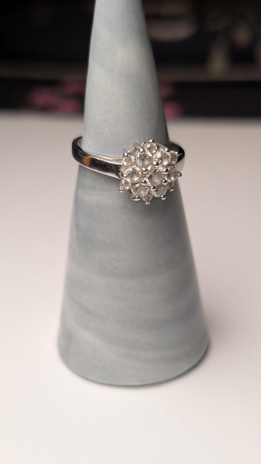 Vintage Sterling Silver Clear Cluster Ring | Size M 1/2 - Image 9