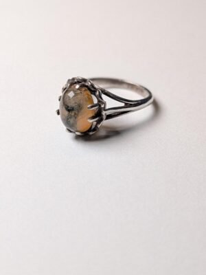 Vintage Sterling Silver Moss Agate Ring | Size J 1/2 | 925 Silver
