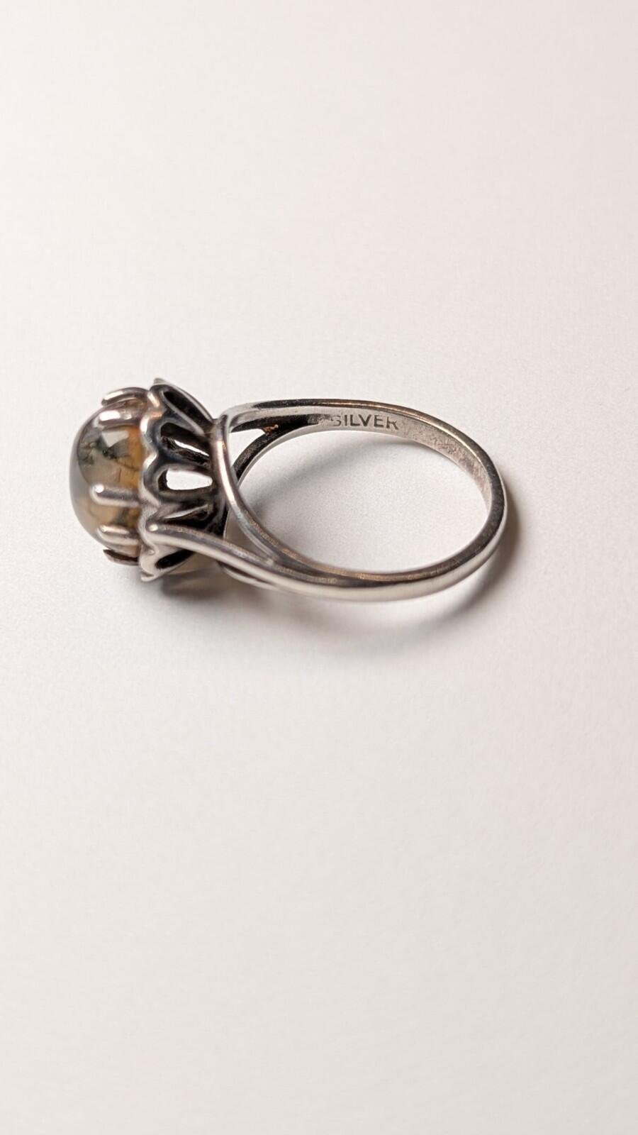 Vintage Sterling Silver Moss Agate Ring | Size J 1/2 | 925 Silver - Image 2