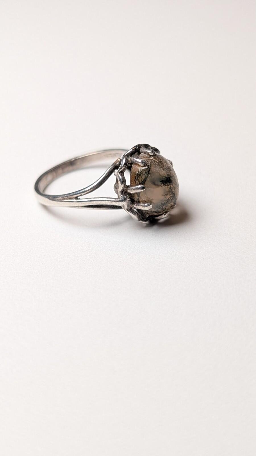 Vintage Sterling Silver Moss Agate Ring | Size J 1/2 | 925 Silver - Image 3