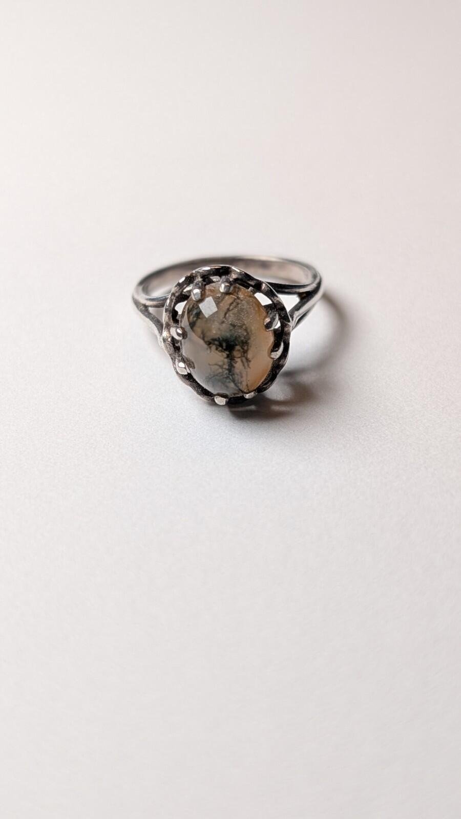 Vintage Sterling Silver Moss Agate Ring | Size J 1/2 | 925 Silver - Image 4