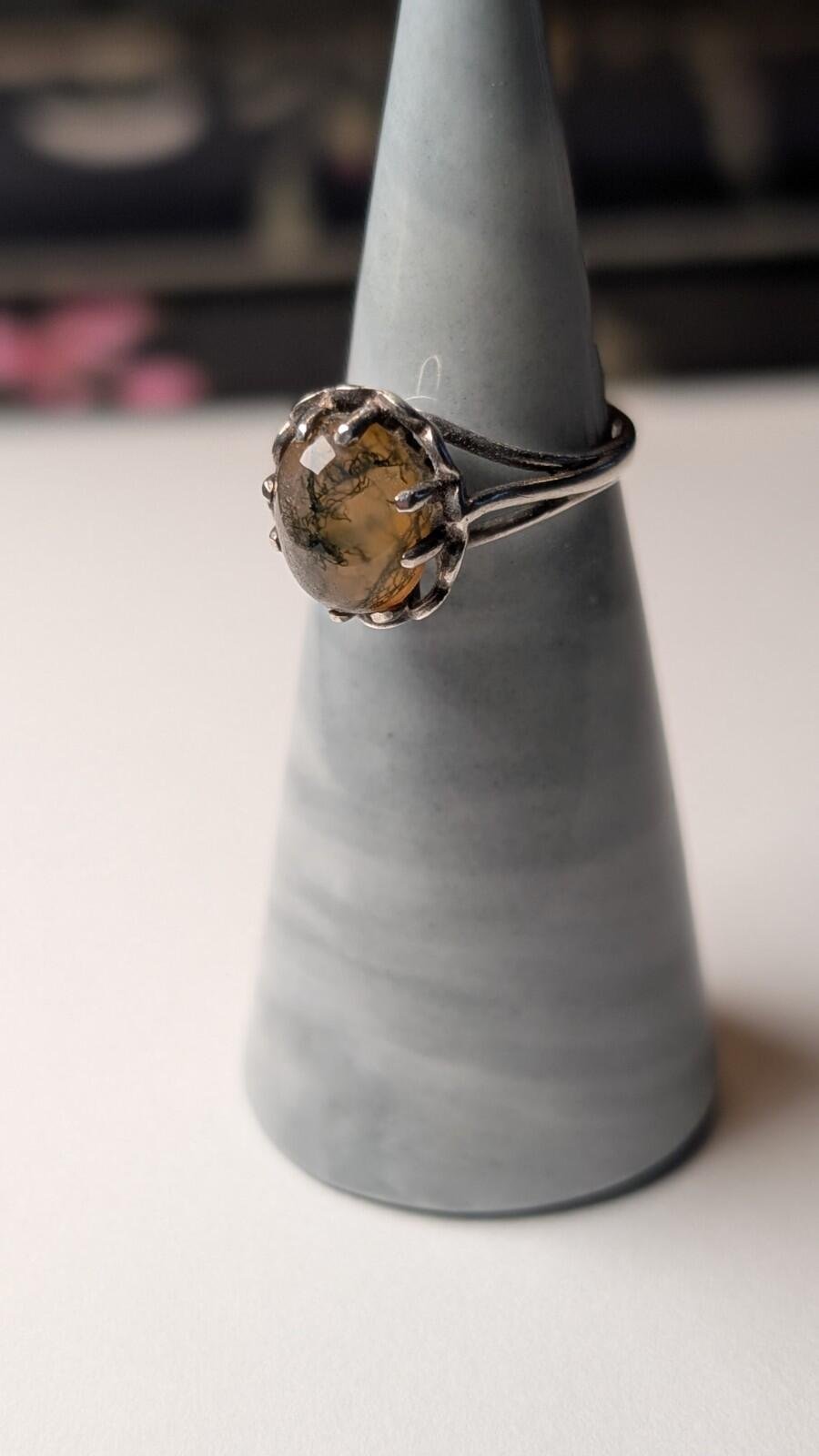 Vintage Sterling Silver Moss Agate Ring | Size J 1/2 | 925 Silver - Image 5
