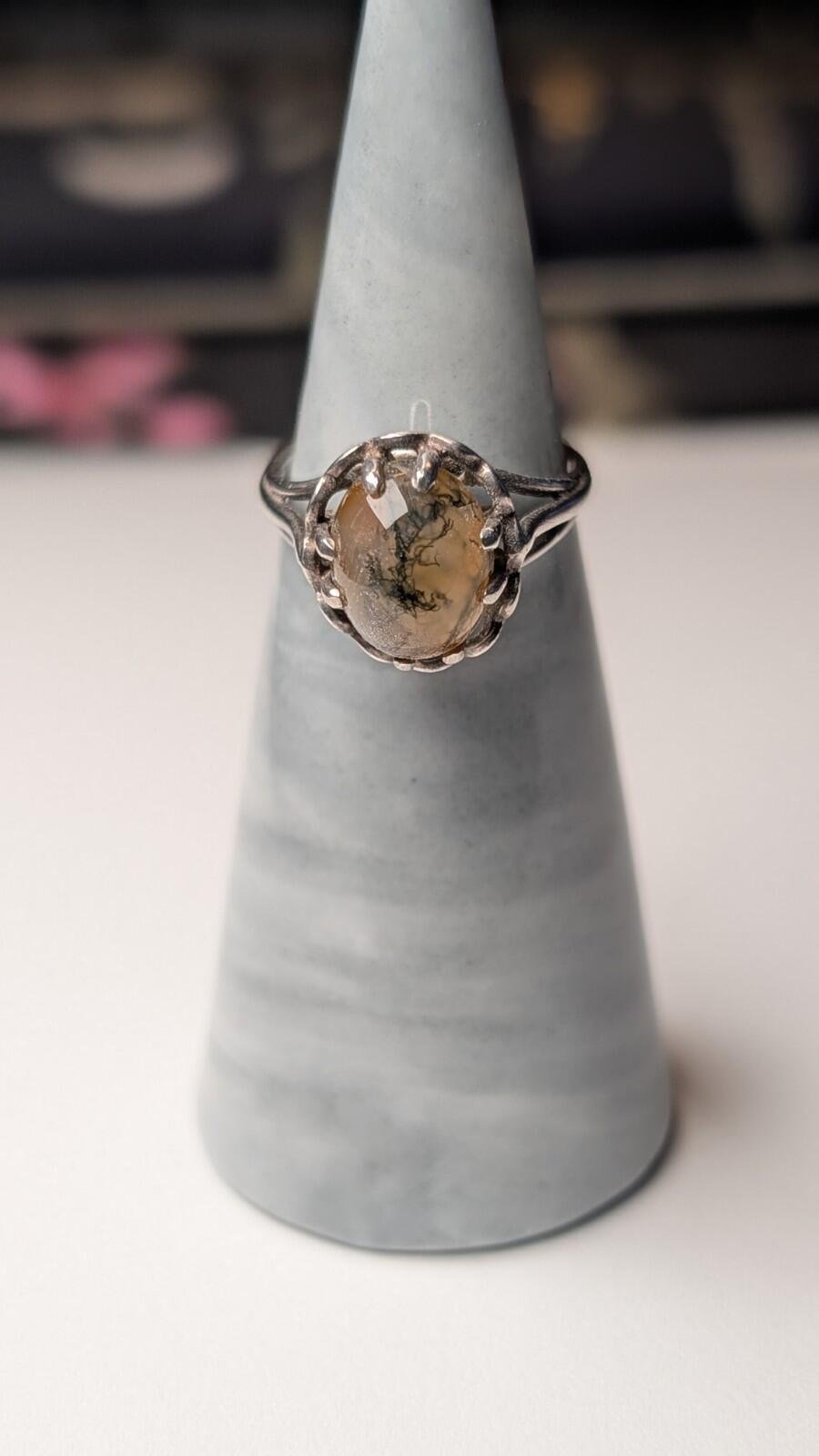 Vintage Sterling Silver Moss Agate Ring | Size J 1/2 | 925 Silver - Image 6