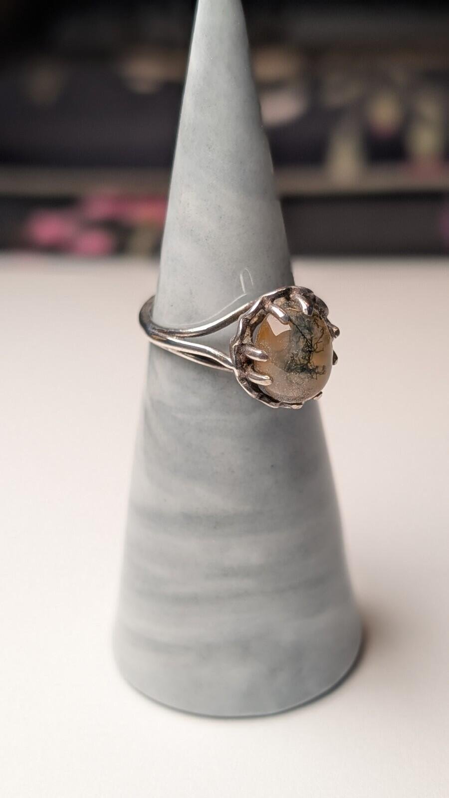 Vintage Sterling Silver Moss Agate Ring | Size J 1/2 | 925 Silver - Image 7
