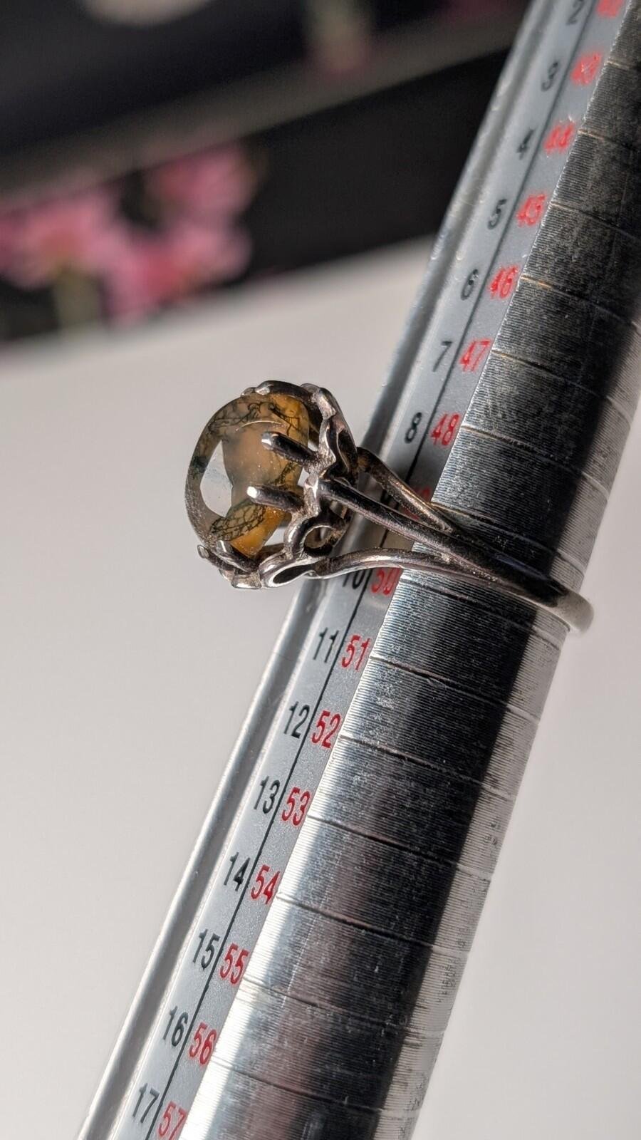 Vintage Sterling Silver Moss Agate Ring | Size J 1/2 | 925 Silver - Image 8