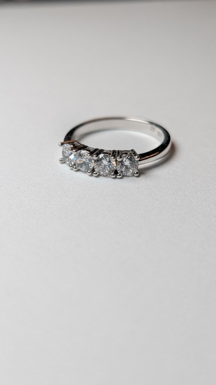 Vintage Sterling Silver Clear Gemstone 4 Stone Ring | Size P 1/2 | 925 Silver