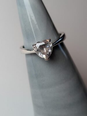 Vintage Sterling Silver Heart Clear Gemstone Ring | Size N 1/2 | 925 Silver