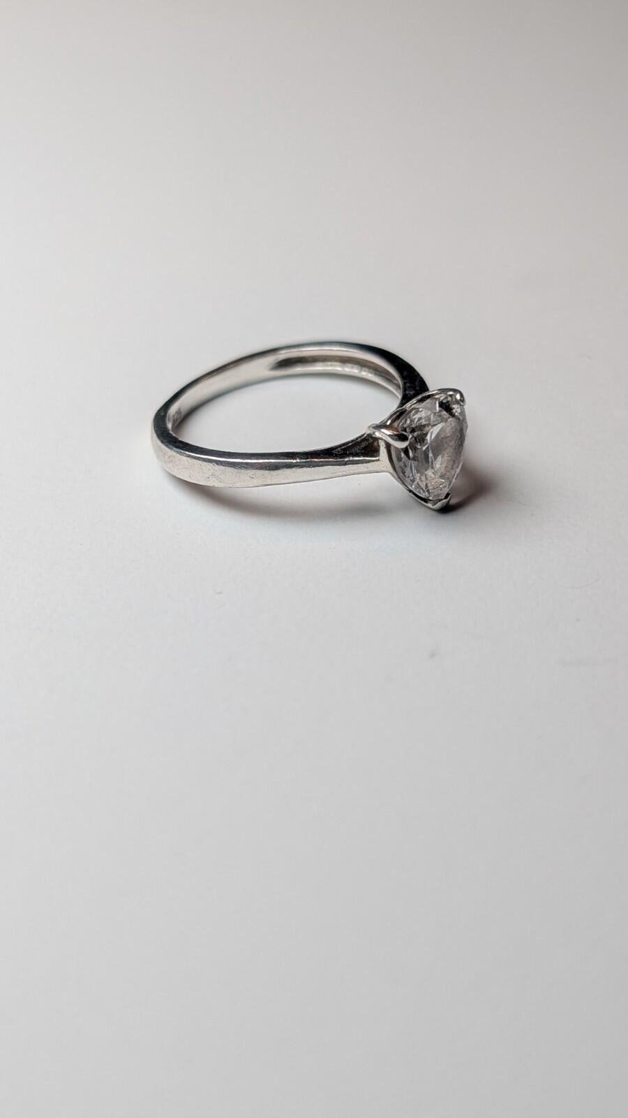Vintage Sterling Silver Heart Clear Gemstone Ring | Size N 1/2 | 925 Silver - Image 3
