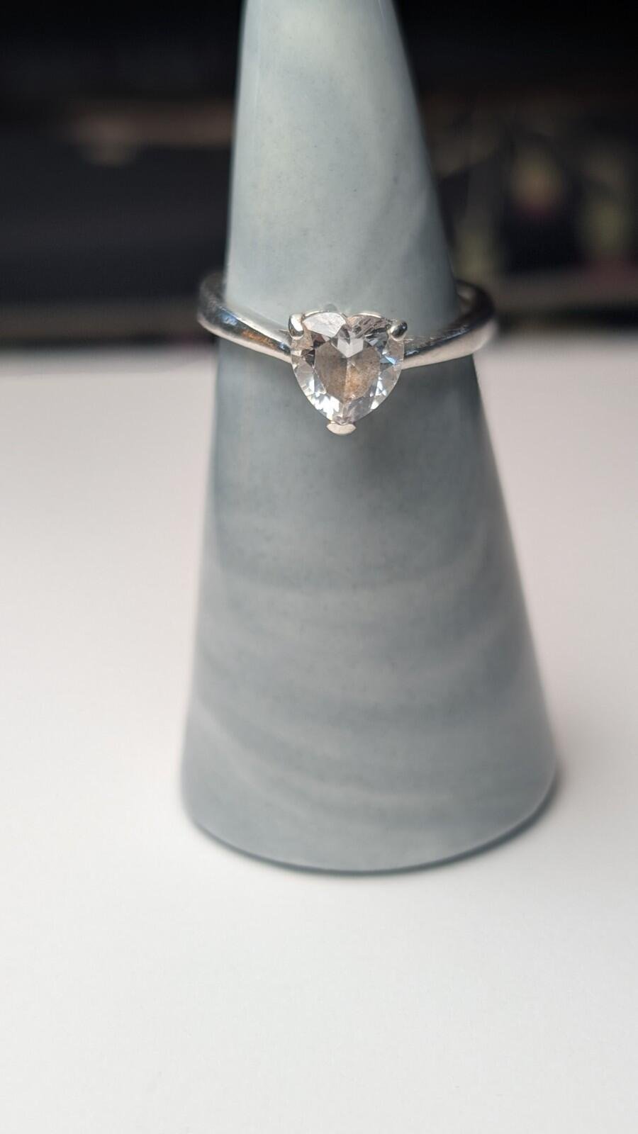 Vintage Sterling Silver Heart Clear Gemstone Ring | Size N 1/2 | 925 Silver - Image 4