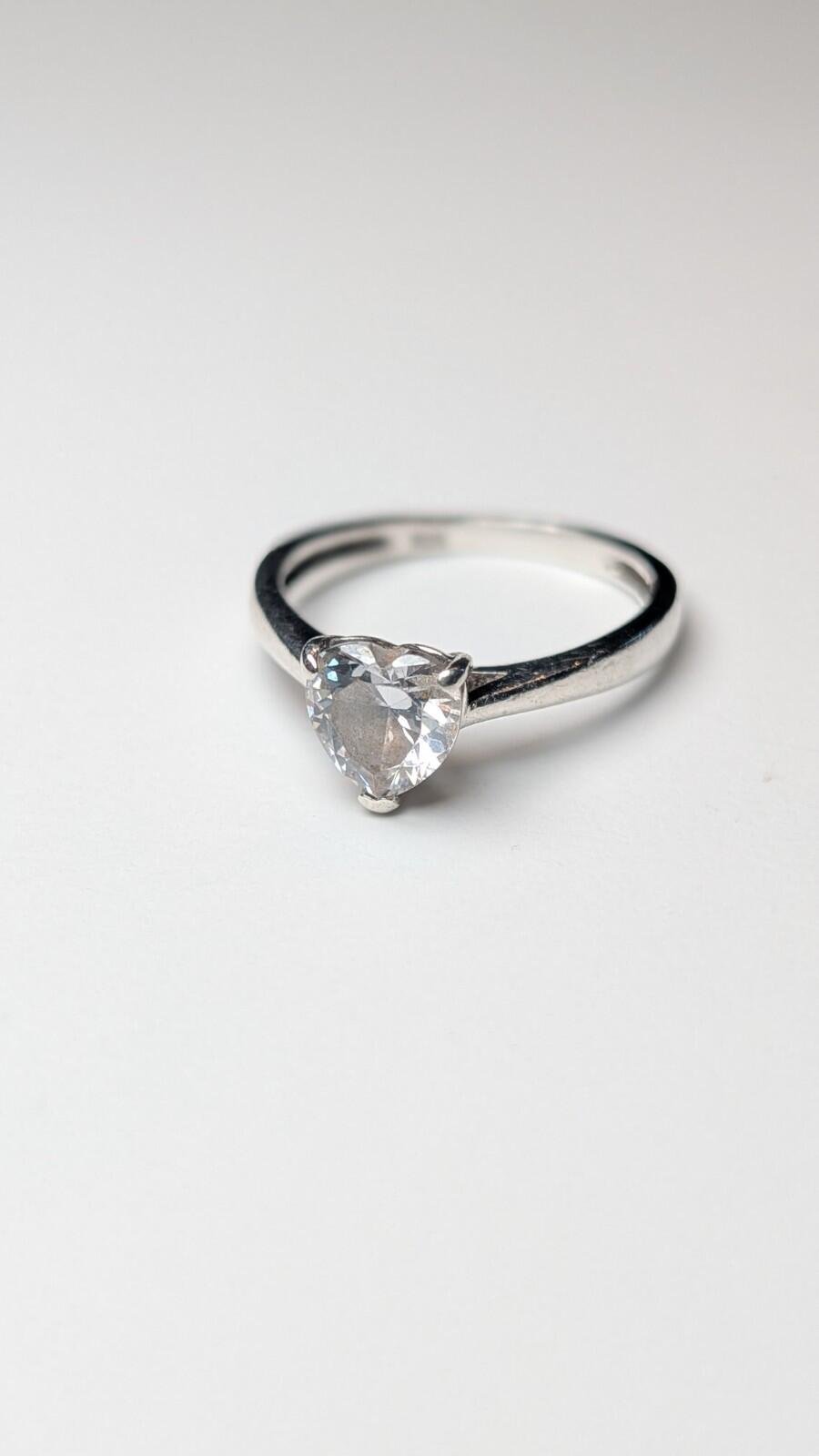 Vintage Sterling Silver Heart Clear Gemstone Ring | Size N 1/2 | 925 Silver - Image 5