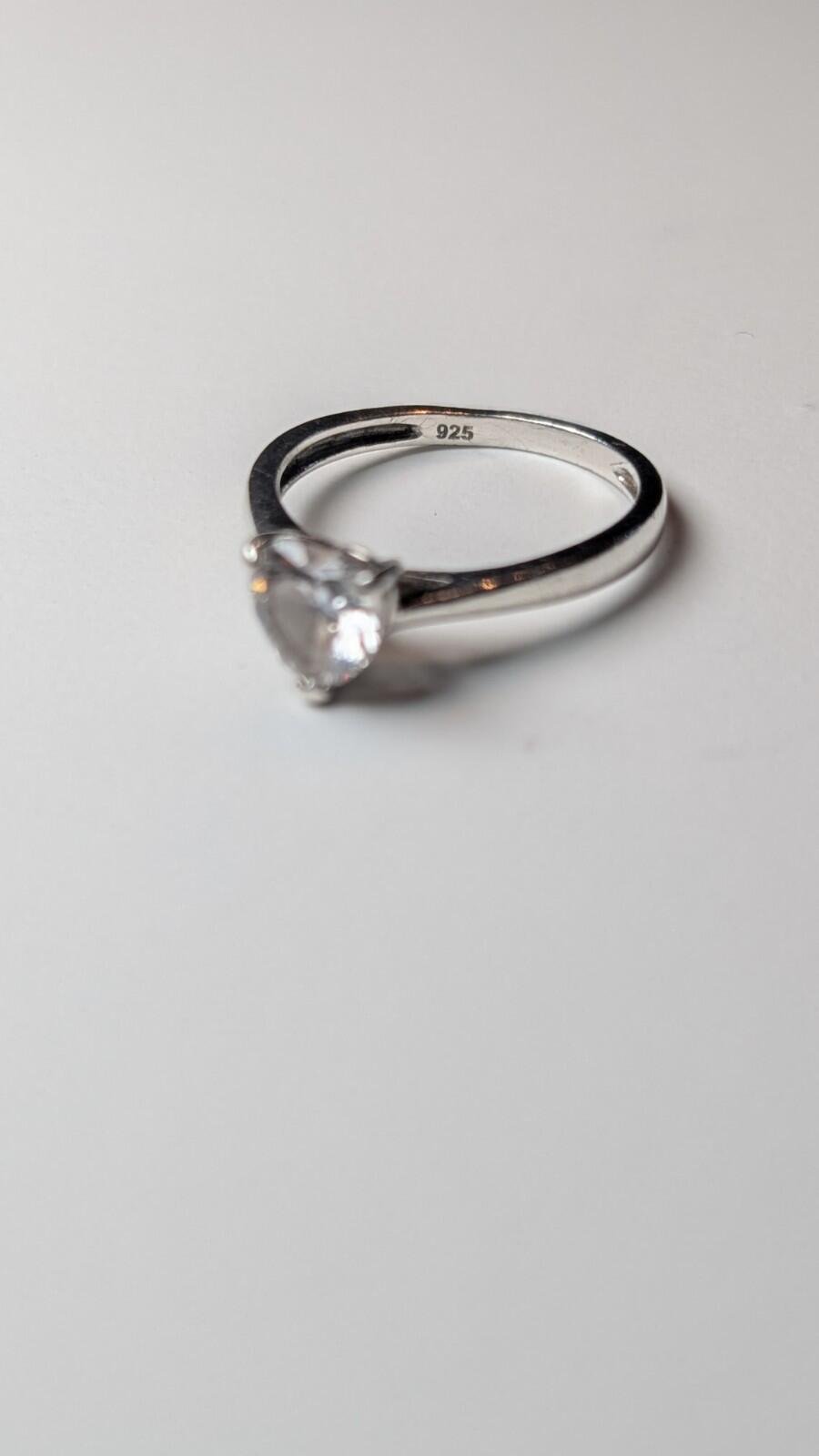 Vintage Sterling Silver Heart Clear Gemstone Ring | Size N 1/2 | 925 Silver - Image 6
