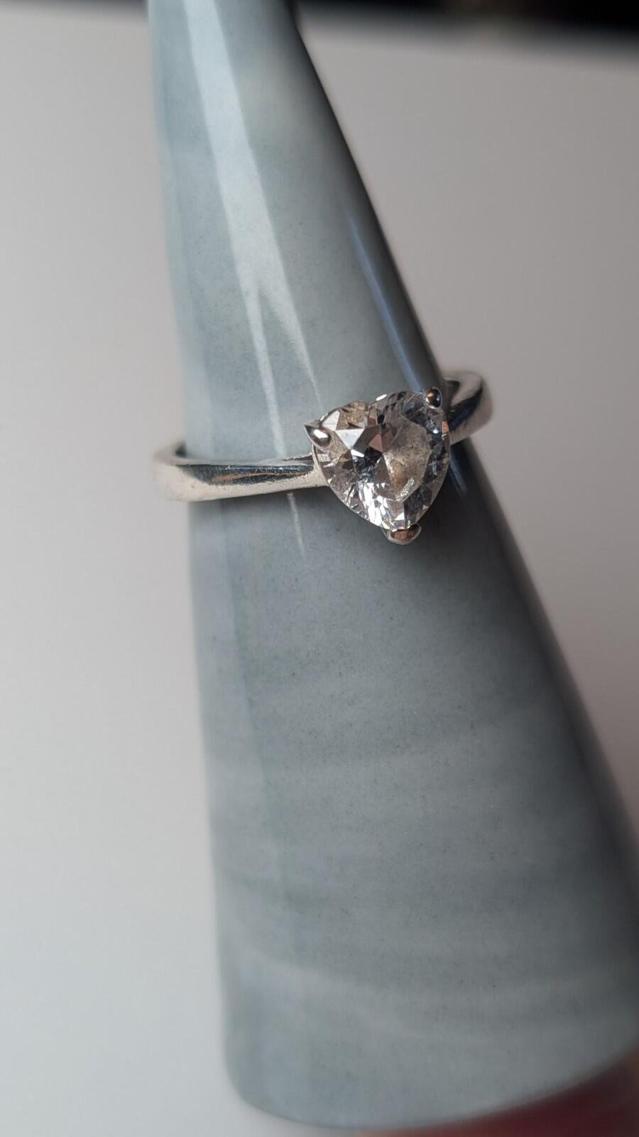 Vintage Sterling Silver Heart Clear Gemstone Ring | Size N 1/2 | 925 Silver - Image 7