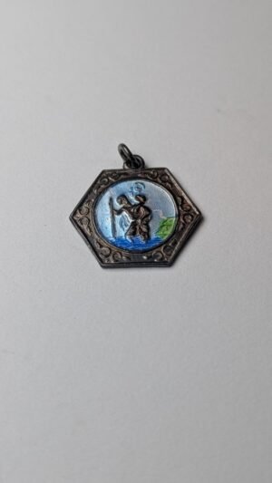 Vintage Sterling Silver St Christopher Enamel Pendant | 925 Silver