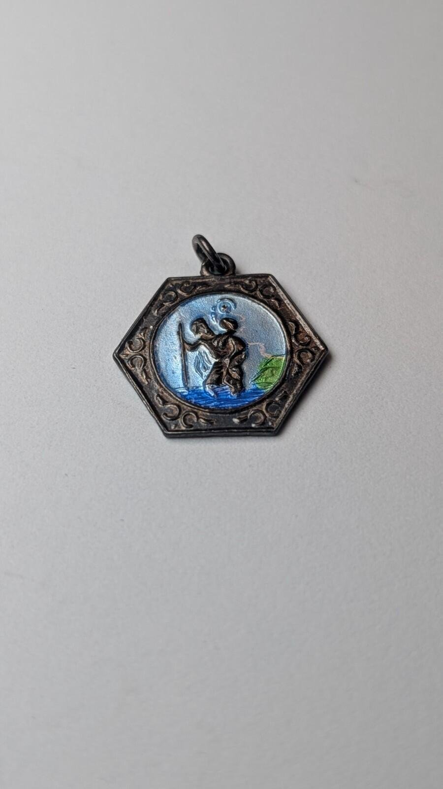 Vintage Sterling Silver St Christopher Enamel Pendant | 925 Silver