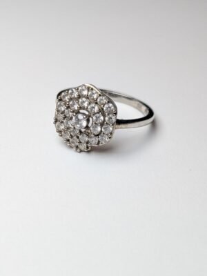 Vintage Sterling Silver Clear Spiral Cluster Ring | Size Q 1/2 | 925 Silver