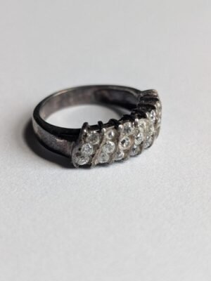 Vintage Sterling Silver Three Row Cluster Ring | Size L 1/2 | 925 Silver
