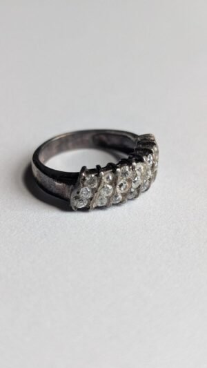Vintage Sterling Silver Three Row Cluster Ring | Size L 1/2 | 925 Silver