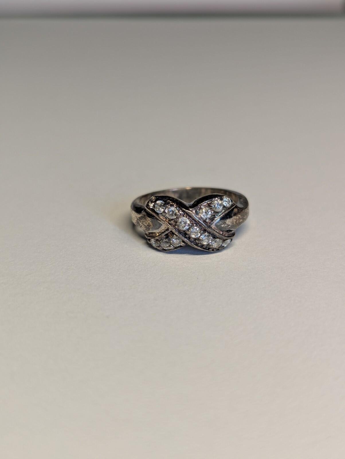 Vintage Sterling Silver CZ Cross Ring | Size M | 925 Silver