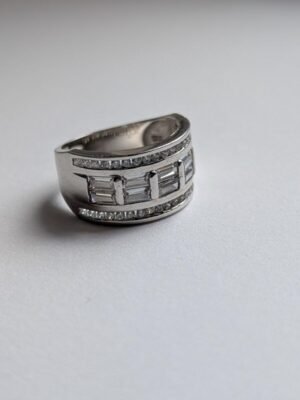 Vintage Sterling Silver Baguette & Round Gem Ring Band | Size N | 925 Silver