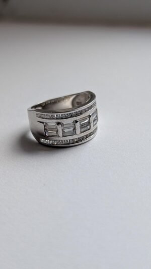 Vintage Sterling Silver Baguette & Round Gem Ring Band | Size N | 925 Silver