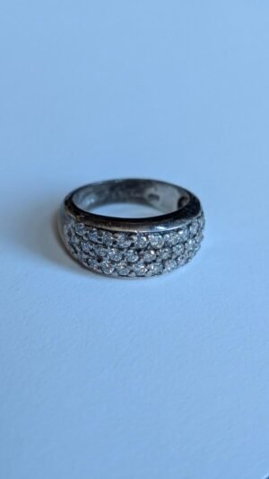 Vintage Sterling Silver CZ 3 Row Cluster Ring | Size M 1/2 | 925 Silver